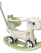 Nichiduta Garden Balansoar 3 in 1 Happy Unicorn Light Green transformabil in vehicul fara pedale cu maner parentalroti EVAcenturi de sigurantajucarie muzicalaspatar si bara de siguranta detasabile