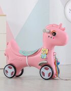 Nichiduta Garden Balansoar 3 in 1 Happy Unicorn Pink transformabil in vehicul fara pedale cu maner parentalroti EVAcenturi de sigurantajucarie muzicalaspatar si bara de siguranta detasabile