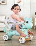 Nichiduta Garden Balansoar 3 in 1 Lovely Unicorn Blue transformabil in vehicul fara pedale cu maner parental roti EVA centuri de siguranta jucarie muzicala spatar si bara de siguranta detasabile