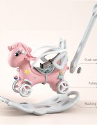 Nichiduta Garden Balansoar 3 in 1 Pink transformabil in vehicul fara pedale cu maner parental Roti EVA Centuri de siguranta jucarie muzicala spatar si bara de siguranta detasabile