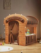 Nichiduta Garden Casuta de joaca pentru copii Nichiduta Graden brown Bakery iluminata cu draperie si covoras din PU inclus dimensiune 98 x 92 x 115 cm
