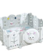 Nichiduta Garden Gardulet loc de joaca copii pentru interiorexterior 200x155 cm cu margini rotunjite poarta de siguranta covoras din spuma 1cm grosime100 bile color si cosulet pliabil Bunny Grey
