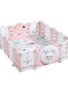 Nichiduta Garden Gardulet loc de joaca copii pentru interiorexterior 200x155 cm cu margini rotunjite poarta de siguranta covoras din spuma 1cm grosime100 bile color si cosulet pliabil Bunny Pink