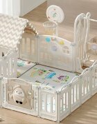 Nichiduta Garden Gardulet loc de joaca Happy House Beige interiorexterior 150X180cm cu margini rotunjite poarta de siguranta leagan casuta si cos de baschet