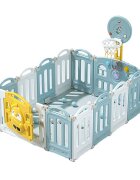 Nichiduta Garden Gardulet loc de joaca Lovely Pinguin Blue cu Poarta siguranta Picioruse antiderapante Pliabil Margini rotunjite Cos de baschet 150x118 cm