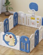 Nichiduta Garden Gardulet loc de joaca pentru copii Blue Dinosaur pliabil portabil compus din 14 panouri de gard + 2 panouri laterale cos de baschet usa cu blocare inalt 61 cm