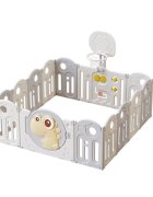 Nichiduta Garden Gardulet loc de joaca pentru copii Grey Dinosaur pliabil portabil compus din 14 panouri de gard + 2 panouri laterale cos de baschet usa cu blocare inalt 61 cm