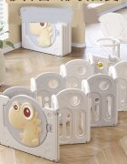 Nichiduta Garden Gardulet loc de joaca pentru copii Grey Dinosaur pliabil portabil compus din 14 panouri de gard + 2 panouri laterale cos de baschet usa cu blocare inalt 61 cm