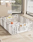 Nichiduta Garden Gardulet loc de joaca pentru copii Grey Frog pliabil si portabil compus din 14 panouri de gard + 2 panouri laterale cu Cos de baschet si angrenaje rotative dimensiune 150 x 187.5cm