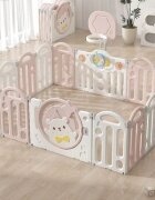 Nichiduta Garden Gardulet loc de joaca pentru copii Pink Bear pliabil si portabil compus din 14 panouri de gard + 2 panouri laterale cu Cos de baschet si angrenaje rotative