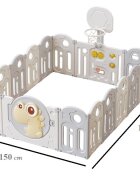 Nichiduta Garden Gardulet loc de joaca pentru copii Pink Dinosaur pliabil portabil compus din 14 panouri de gard + 2 panouri laterale cos de baschet usa cu blocare inalt 61 cm
