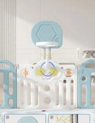 Nichiduta Garden Gardulet loc de joaca pentru copii WhiteBlue Bear pliabil si portabil compus din 14 panouri de gard + 2 panouri laterale cu Cos de baschet si angrenaje rotative
