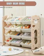 Nichiduta Garden Organizator pentru copii Beige Bear cu rafturi deschise pe 4 nivele include 8 cutii mici si 6 cutii mari dimensiune 105 x 33 x 85cm