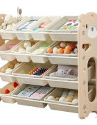 Nichiduta Garden Organizator pentru copii Beige Bear cu rafturi deschise pe 4 nivele include 8 cutii mici si 6 cutii mari dimensiune 105 x 33 x 85cm