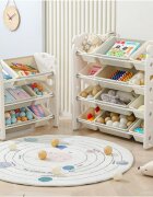 Nichiduta Garden Organizator pentru copii Blue Bear cu rafturi deschise pe 3 nivele include 5 cutii mici si 2 cutii mari dimensiune 66 x 33 x 66 cm