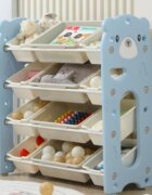 Nichiduta Garden Organizator pentru copii Blue Bear cu rafturi deschise pe 4 nivele include 8 cutii mici si 4 cutii mari dimensiune 33 x 86 x 85 cm