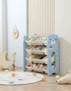 Nichiduta Garden Organizator pentru copii Blue Bear cu rafturi deschise pe 4 nivele include 8 cutii mici si 4 cutii mari dimensiune 33 x 86 x 85 cm