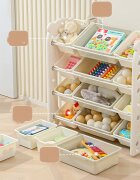 Nichiduta Garden Organizator pentru copii Blue Bear cu rafturi deschise pe 4 nivele include 8 cutii mici si 4 cutii mari dimensiune 33 x 86 x 85 cm