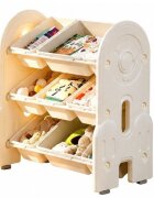 Nichiduta Garden Organizator pentru copii Space White cu rafturi deschise pe 3 nivele echipat cu 5 cutii mici si 2 cutii mari margini rotunjite dimensiune 67 x 33 x 66 cm
