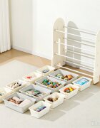 Nichiduta Garden Organizator pentru copii Space White cu rafturi deschise pe 3 nivele echipat cu 5 cutii mici si 2 cutii mari margini rotunjite dimensiune 67 x 33 x 66 cm