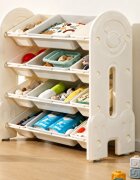 Nichiduta Garden Organizator pentru copii Space White cu rafturi deschise pe 4 nivele echipat cu 8 cutii mici si 4 cutii mari margini rotunjite dimensiune 86 x 33 x 85 cm