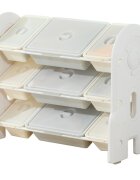Nichiduta Garden Organizator pentru copii Space White pe 3 nivele include 6 cutii mici si 3 cutii mari dotate cu capace transparente margini rotunjite dimensiune 86 x 33 x 66 cm