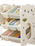 Nichiduta Garden Organizator pentru copii White Bear cu rafturi deschise pe 3 nivele include 5 cutii mici si 2 cutii mari dimensiune 66 x 33 x 66 cm