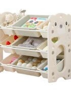 Nichiduta Garden Organizator pentru copii White Bear cu rafturi deschise pe 3 nivele include 6 cutii mici si 3 cutii mari dimensiune 86 x 33 x 66 cm