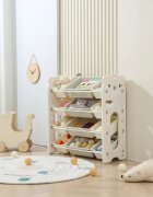 Nichiduta Garden Organizator pentru copii White Bear cu rafturi deschise pe 4 nivele include 8 cutii mici si 4 cutii mari dimensiune 33 x 86 x 85 cm