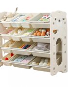 Nichiduta Garden Organizator pentru copii White Bear cu rafturi deschise pe 4 nivele include 8 cutii mici si 6 cutii mari dimensiune 105 x 33 x 85cm