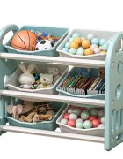 Nichiduta Garden Organizator pentru jucarii Butterfly Blue cu 3 nivele si 6 cutii depozitare margini rotunjite 77x66x32 cm