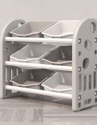 Nichiduta Garden Organizator pentru jucarii Butterfly Grey cu 3 nivele si 6 cutii depozitare margini rotunjite 77x66x32 cm