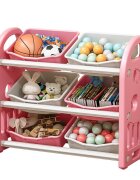 Nichiduta Garden Organizator pentru jucarii Butterfly Pink cu 3 nivele si 6 cutii depozitare margini rotunjite 77x66x32 cm