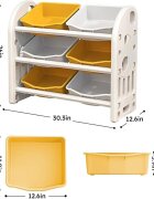 Nichiduta Garden Organizator pentru jucarii Butterfly Yellow cu 3 nivele si 6 cutii depozitare margini rotunjite 77x66x32 cm