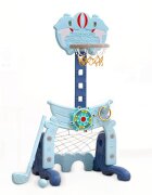 Nichiduta Garden Set de joaca 4 in 1 Dolphin Blue cu Poarta fotbal Cos de baschet cu inaltime reglabila Cosa si minge de golf Joc de indemanare cu inele