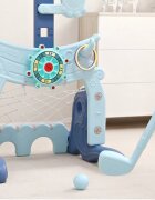 Nichiduta Garden Set de joaca 4 in 1 Dolphin Blue cu Poarta fotbal Cos de baschet cu inaltime reglabila Cosa si minge de golf Joc de indemanare cu inele