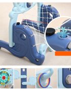 Nichiduta Garden Set de joaca 4 in 1 Dolphin Blue cu Poarta fotbal Cos de baschet cu inaltime reglabila Cosa si minge de golf Joc de indemanare cu inele