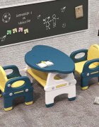 Nichiduta Garden Set masuta 82.5 x 52 x 48.5 cm si 2 scaunele ergonomice cu spatar si manere laterale pentru copii Yellow varsta 3-6 ani