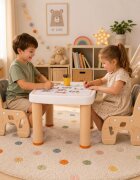 Nichiduta Garden Set masuta cu sertare si 2 scaunele cu spatar pentru copii Learning Table Orange design ergonomic robust cu margini rotunjite