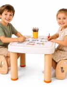 Nichiduta Garden Set masuta cu sertare si 2 scaunele cu spatar pentru copii Learning Table Orange design ergonomic robust cu margini rotunjite