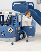 Nichiduta Garden Spatiu de joaca 3 in 1 pentru copii Happy Bus Blue cu tobogan cos de baschet 190 x 210 x 116 cm utilizare interiorexterior usa cu deschidere margini rotunjite