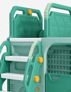 Nichiduta Garden Spatiu de joaca 3 in 1 pentru copii Happy Bus Green cu tobogan cos de baschet 190 x 210 x 116 cm utilizare interiorexterior usa cu deschidere margini rotunjite