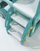 Nichiduta Garden Spatiu de joaca 3 in 1 pentru copii Happy Bus Green cu tobogan cos de baschet 190 x 210 x 116 cm utilizare interiorexterior usa cu deschidere margini rotunjite