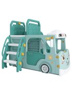 Nichiduta Garden Spatiu de joaca 3 in 1 pentru copii Happy Bus Green cu tobogan cos de baschet 190 x 210 x 116 cm utilizare interiorexterior usa cu deschidere margini rotunjite