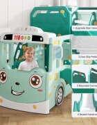 Nichiduta Garden Spatiu de joaca 3 in 1 pentru copii Happy Bus Green cu tobogan cos de baschet 190 x 210 x 116 cm utilizare interiorexterior usa cu deschidere margini rotunjite