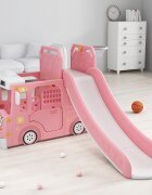 Nichiduta Garden Spatiu de joaca 3 in 1 pentru copii Happy Bus Pink cu tobogan cos de baschet 190 x 210 x 116 cm utilizare interiorexterior usa cu deschidere margini rotunjite