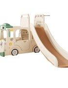 Nichiduta Garden Spatiu de joaca 3 in 1 pentru copii Happy Bus White cu tobogan cos de baschet 190 x 210 x 116 cm utilizare interiorexterior usa cu deschidere margini rotunjite