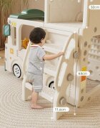 Nichiduta Garden Spatiu de joaca 3 in 1 pentru copii Happy Bus White cu tobogan cos de baschet 190 x 210 x 116 cm utilizare interiorexterior usa cu deschidere margini rotunjite