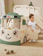 Nichiduta Garden Spatiu de joaca 3 in 1 pentru copii Happy Bus White cu tobogan cos de baschet 190 x 210 x 116 cm utilizare interiorexterior usa cu deschidere margini rotunjite