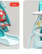 Nichiduta Garden Spatiu de joaca 3 in 1 Tower Arcada Blue cu Leagan convertibil Tobogan cu trepte late Margini rotunjite Piscina cu 200 bile joaca incluse Cos de baschet cu Minge